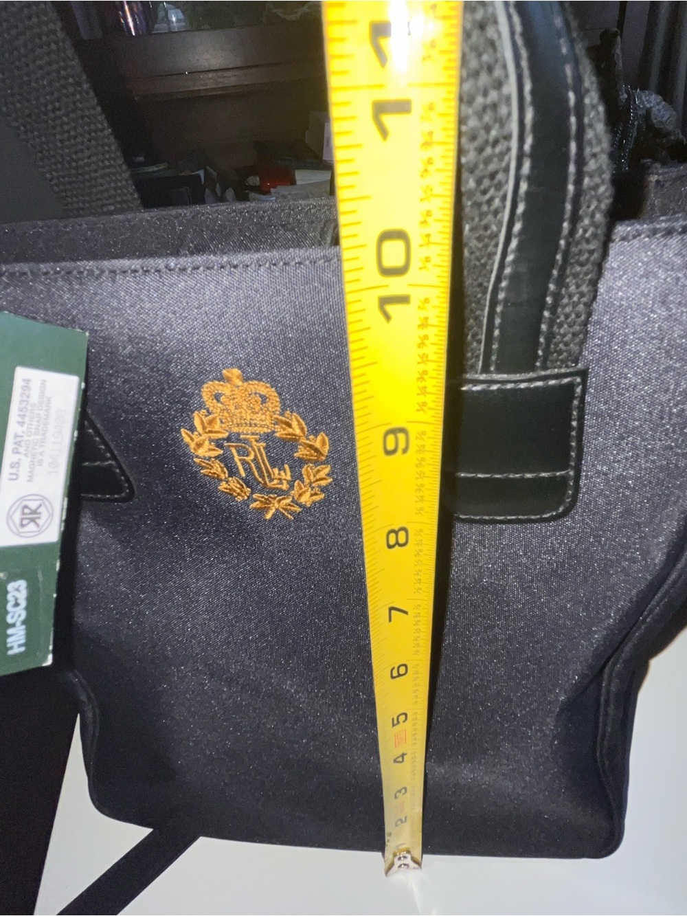 NWT Ralph Lauren Black Tote with Gold Crest w/crossbody strap - Picture 8 of 9